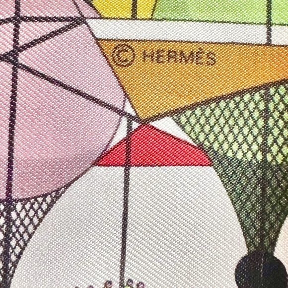 HERMES “Les Folies Du Ciel” Red Multicolor Colorful 100% Silk Scarf Carre 40 - Picture 9 of 12